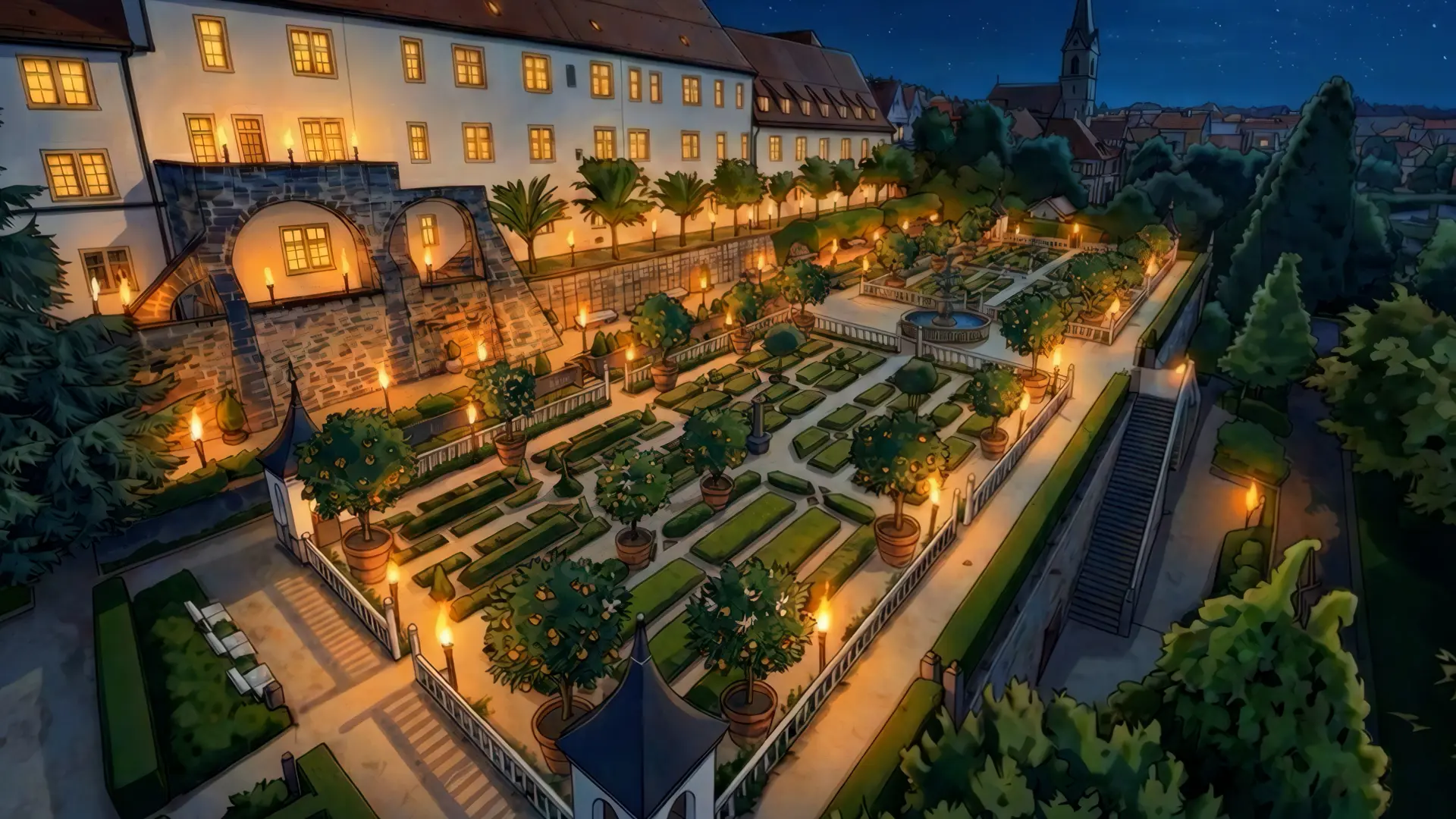 Der Pomeranzengarten in Leonberg bei Nacht